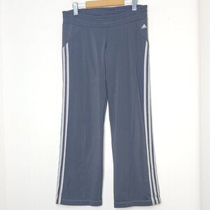 Adidas Women's Charcoal & White Striped Pockets Wide Leg Athletic Yoga Pant Sz M